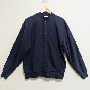 GU Terry Varsity Style Jacket Navy Size Large Japanese Brand Snap Button